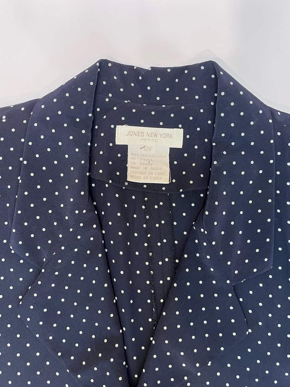 Vintage Jones New York Silk Navy Polka Dot Button-Front Mini Dress - Picture 2 of 7